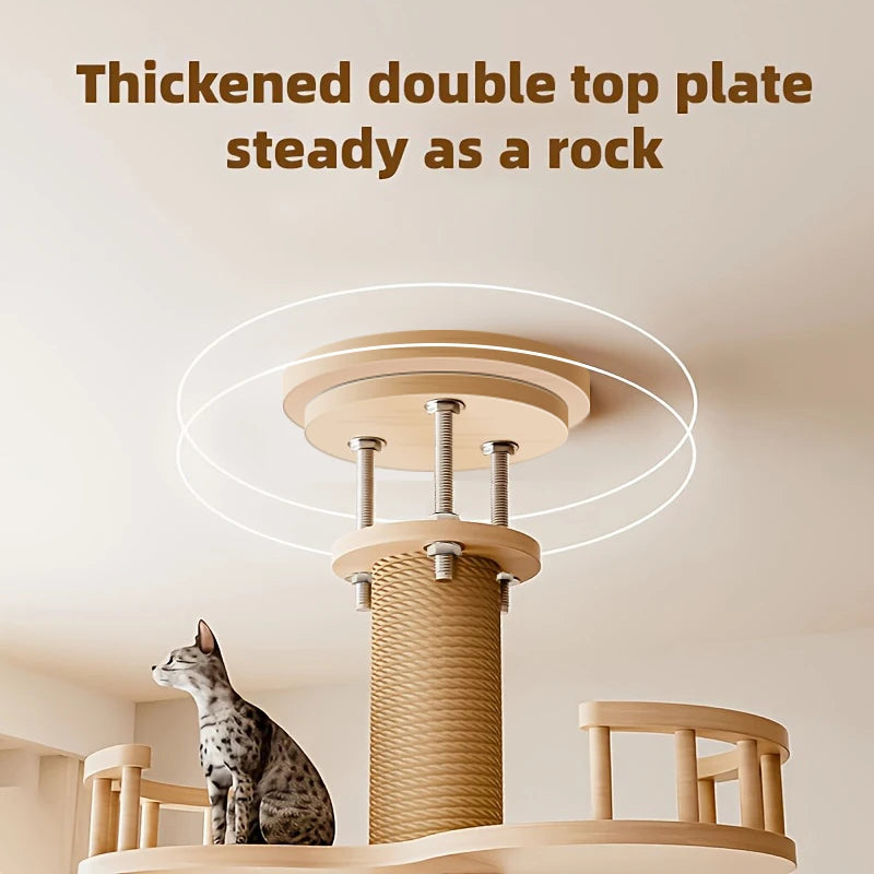 Arbre à Chat Multi-Niveaux en Bois Massif avec Hamac
