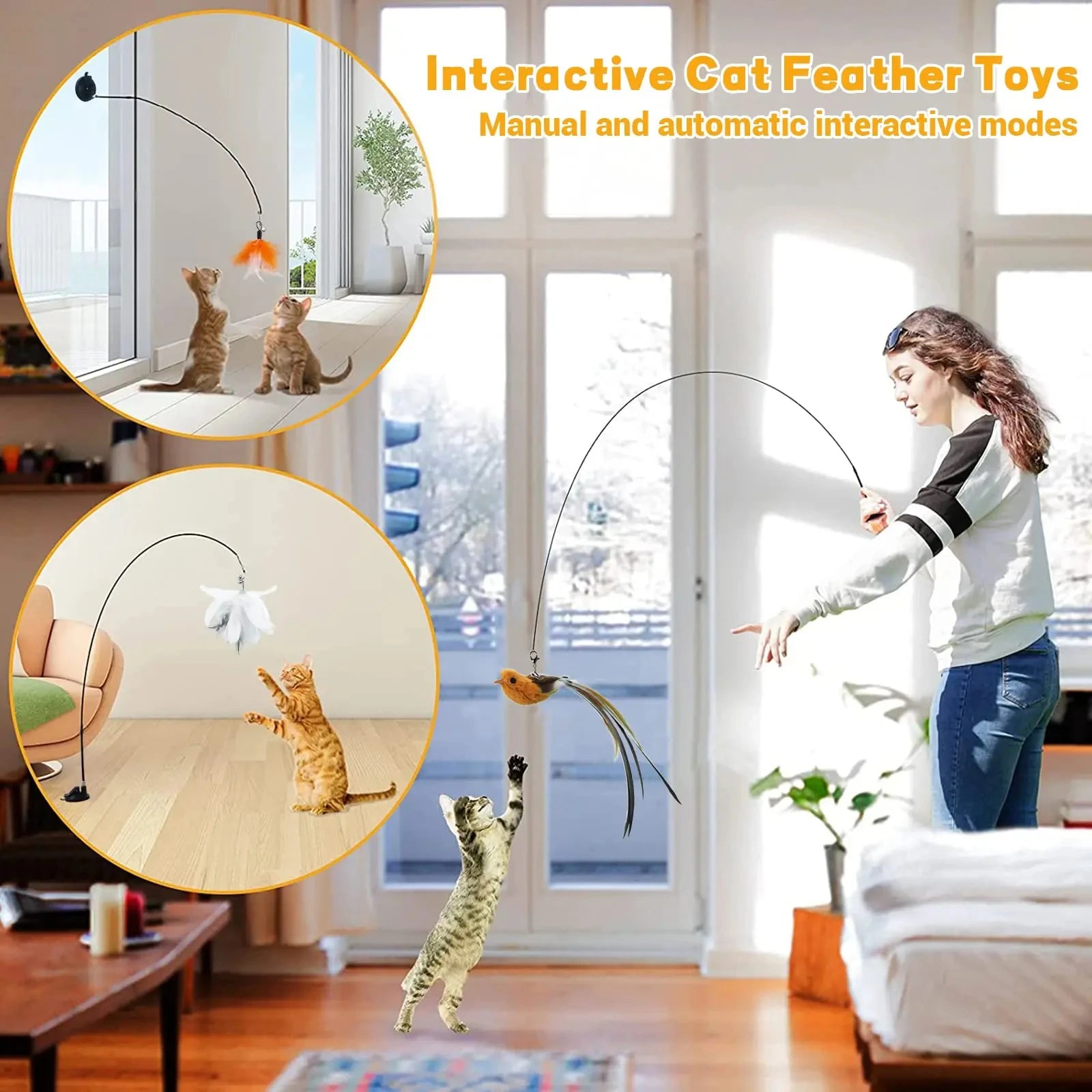 Jouet Plumes Interactif avec Ventouse pour Chat
