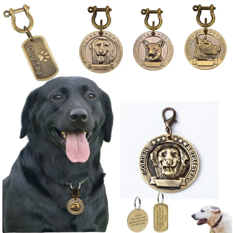 Médaille d'Identification Gravée pour Chien et Chat - Plaque Bronze Personnalisée