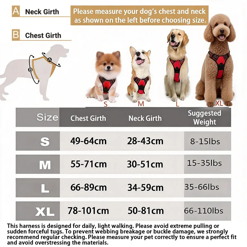 Harnais Anti-Traction Réglable pour Chien - Réfléchissant avec Poignée