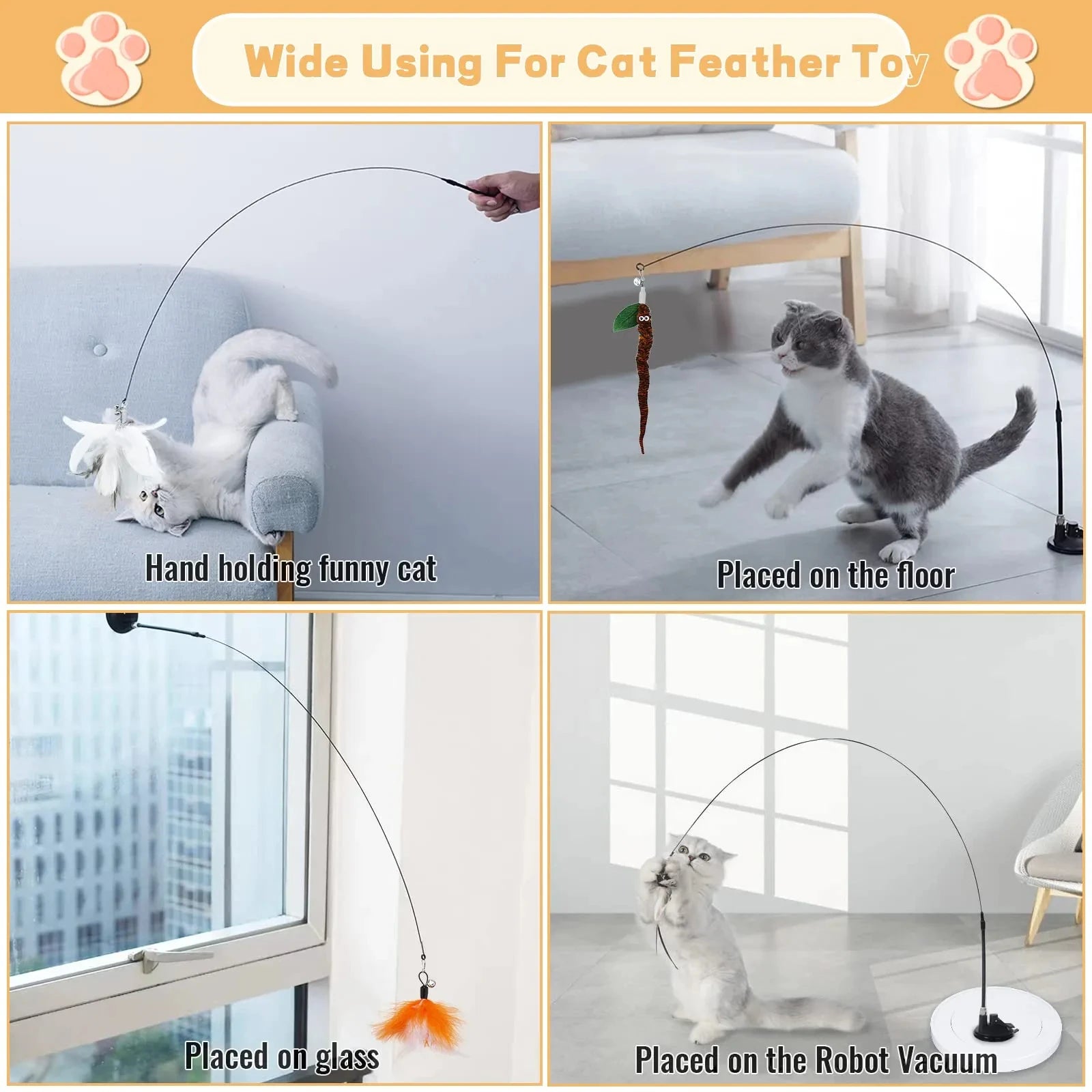 Jouet Plumes Interactif avec Ventouse pour Chat