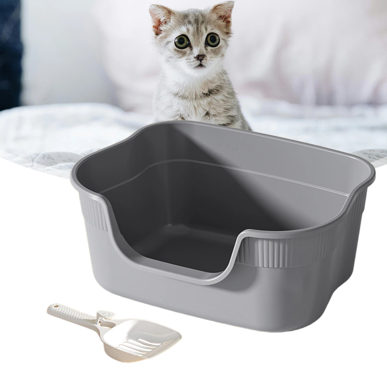 Bac à Litière Semi-Fermé Anti-Éclaboussures pour Chat - Grand Format