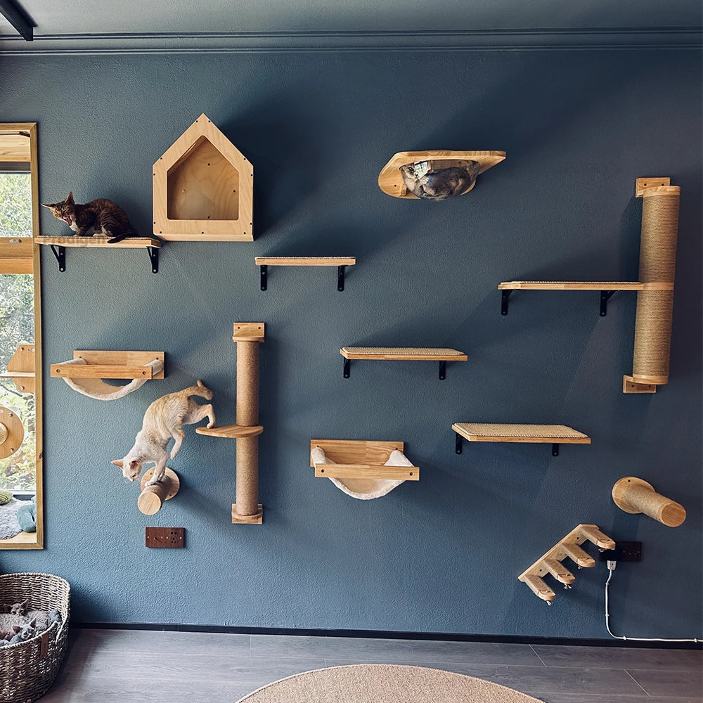 Griffoir Mural en Bois pour Chat - Arbre à Chat Multi-Fonctions