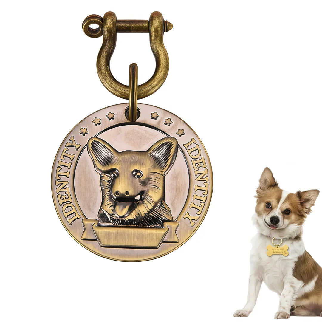 Médaille d'Identification Gravée pour Chien et Chat - Plaque Bronze Personnalisée