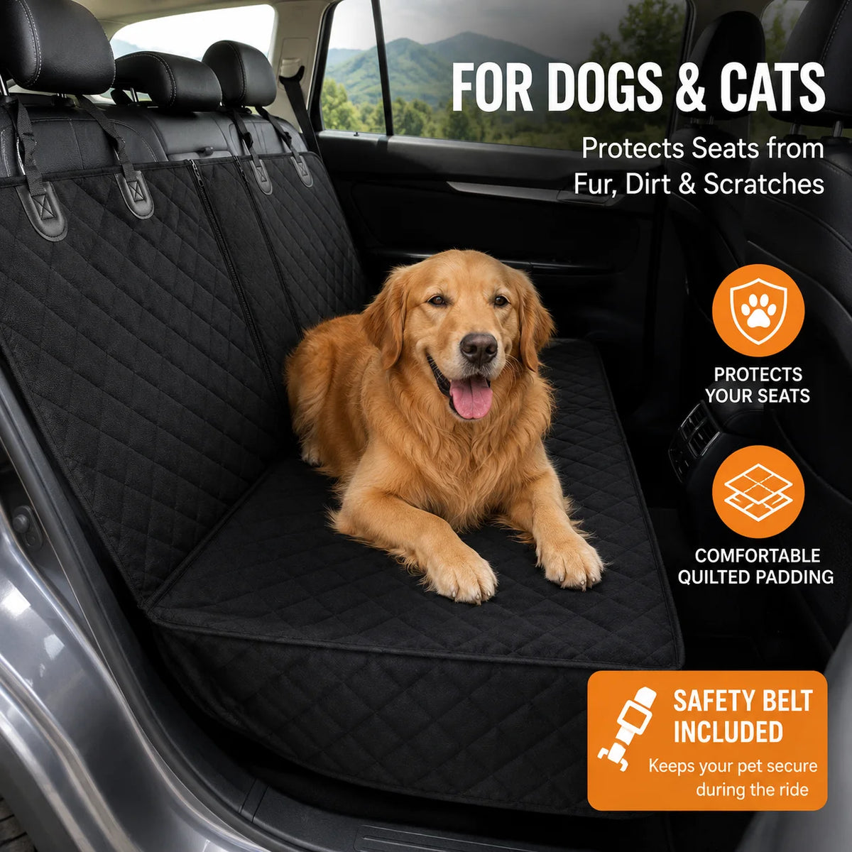 Housse de Banquette Arrière Imperméable pour Chien - Matelassée