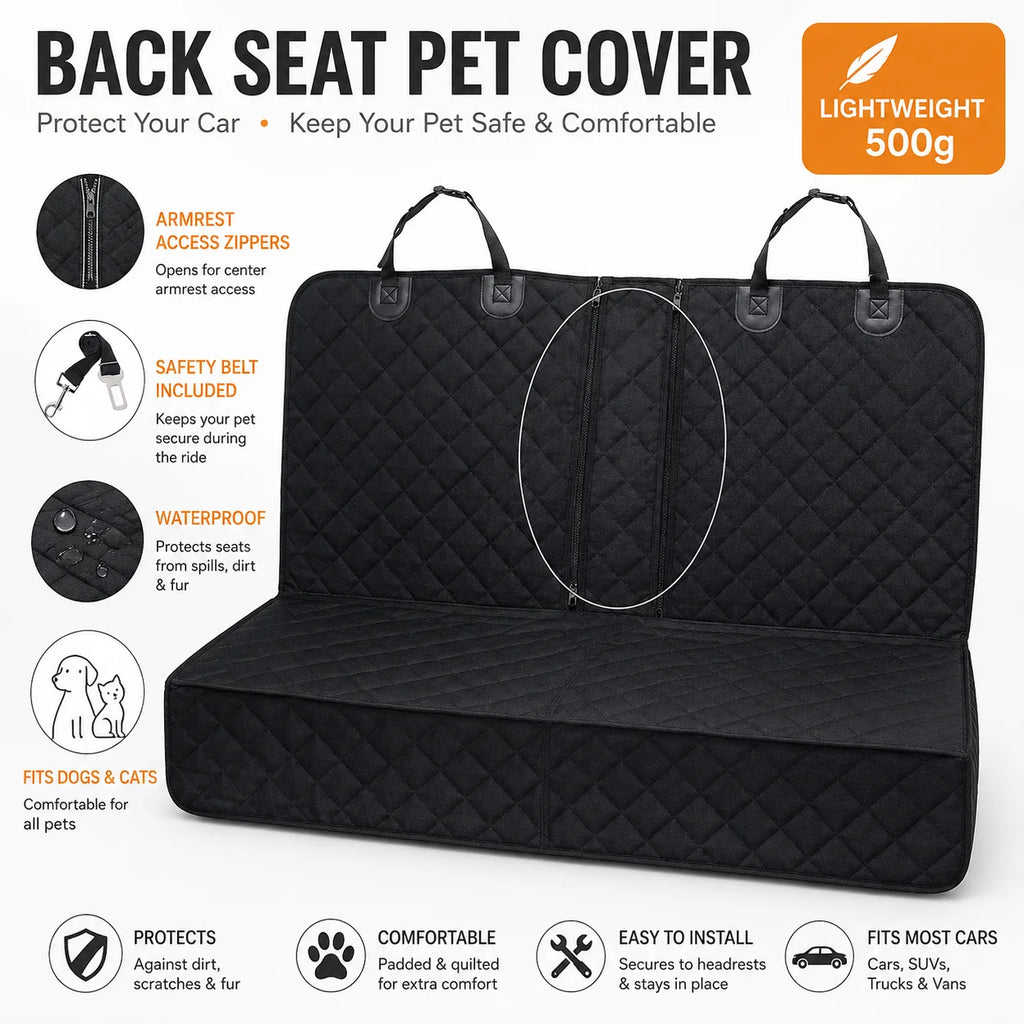 Housse de Banquette Arrière Imperméable pour Chien - Matelassée