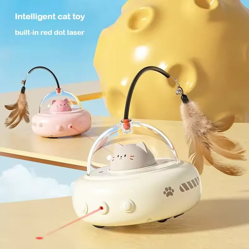 Jouet Interactif 3-en-1 Laser et Plumes pour Chat
