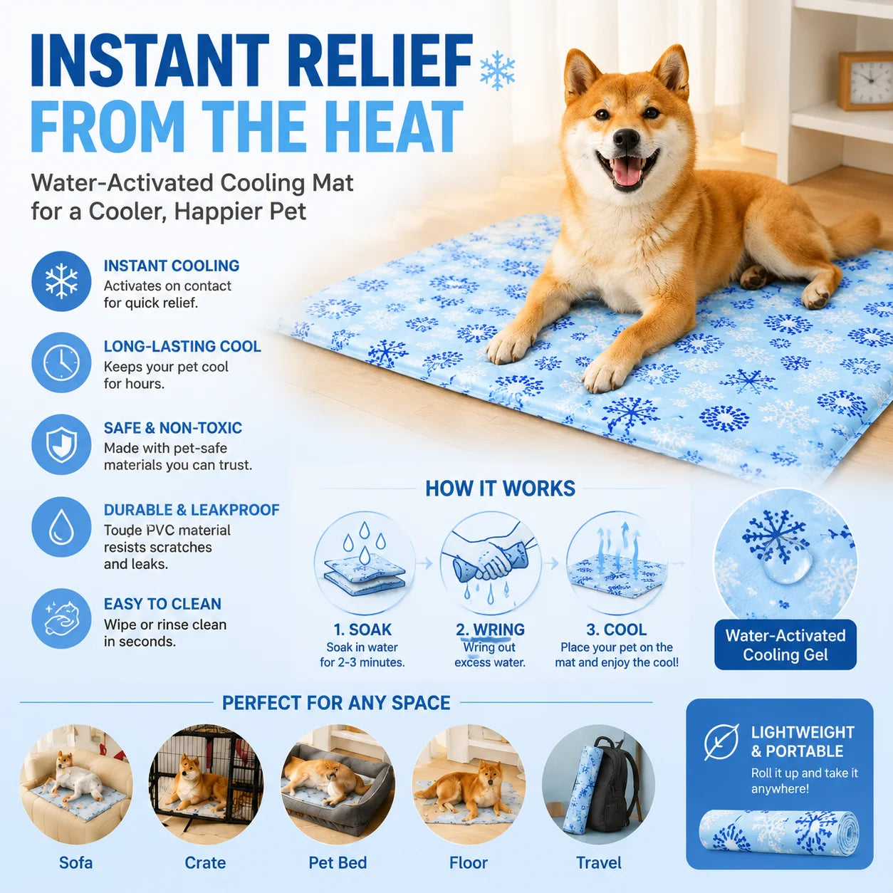 Tapis Rafraîchissant Activé à l'Eau pour Chien et Chat