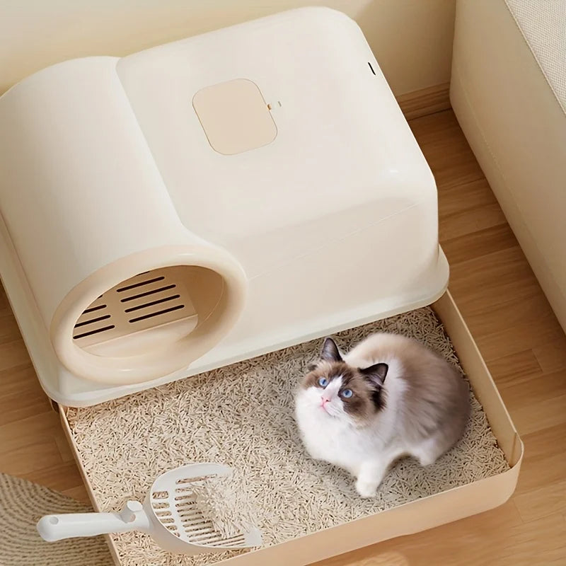 Bac à Litière avec Tiroir et Couloir pour Chat - Anti-Odeurs