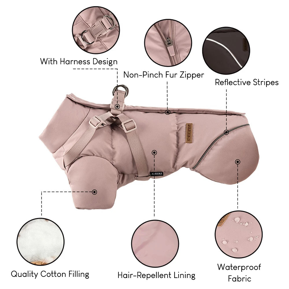 Manteau d'Hiver Chaud avec Harnais Intégré pour Chien
