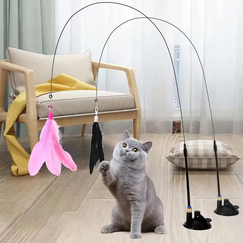 Jouet Plumes Interactif avec Ventouse pour Chat