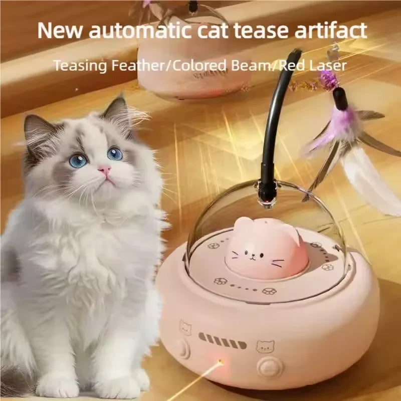 Jouet Interactif 3-en-1 Laser et Plumes pour Chat