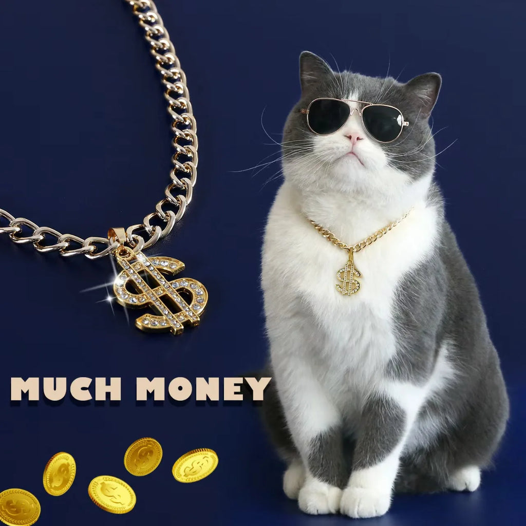 Collier Fantaisie Strass Doré pour Chien et Chat - Réglable