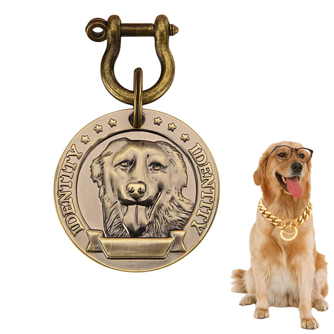 Médaille d'Identification Gravée pour Chien et Chat - Plaque Bronze Personnalisée