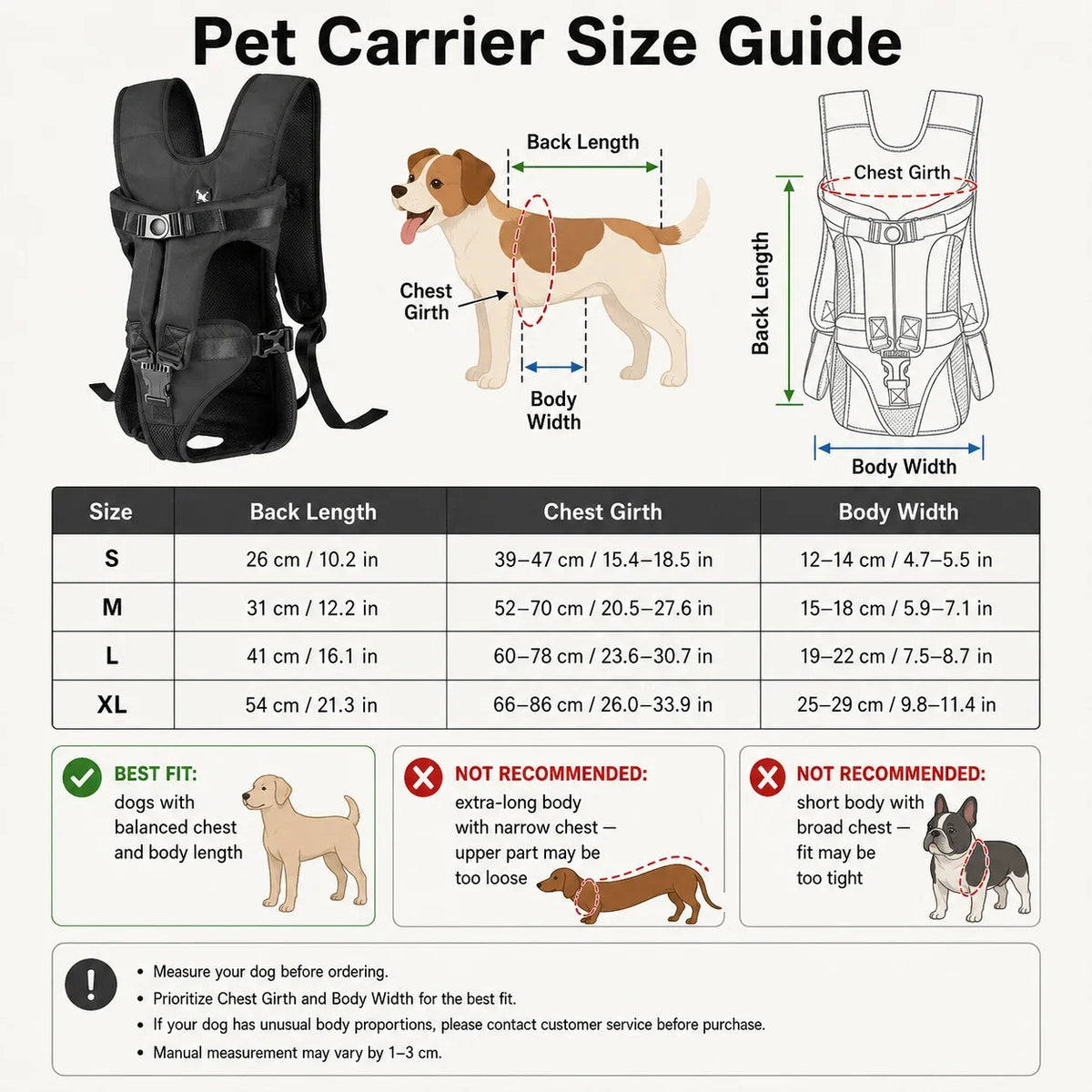 Sac à Dos Ventral Mains Libres pour Petit Chien
