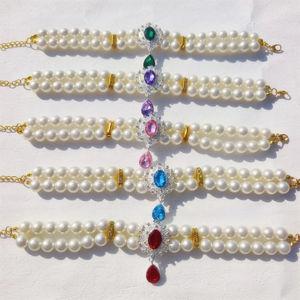 Collier Perles Double Rang avec Pendentif Fleur pour Chien et Chat