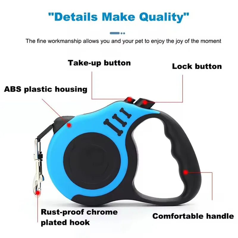Laisse Rétractable en Nylon Tressé pour Chien
