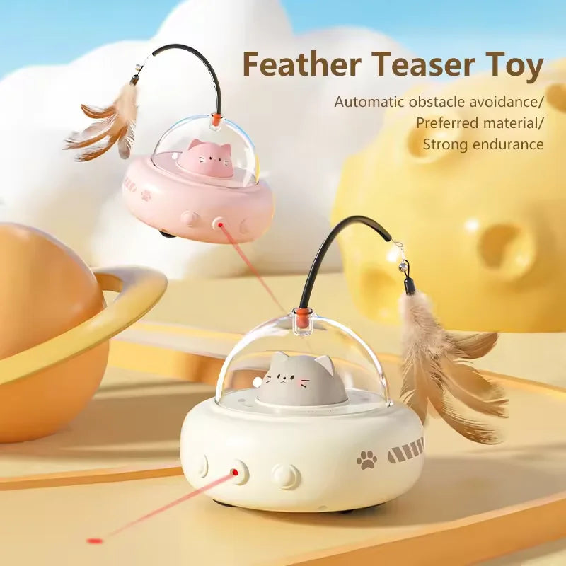 Jouet Interactif 3-en-1 Laser et Plumes pour Chat